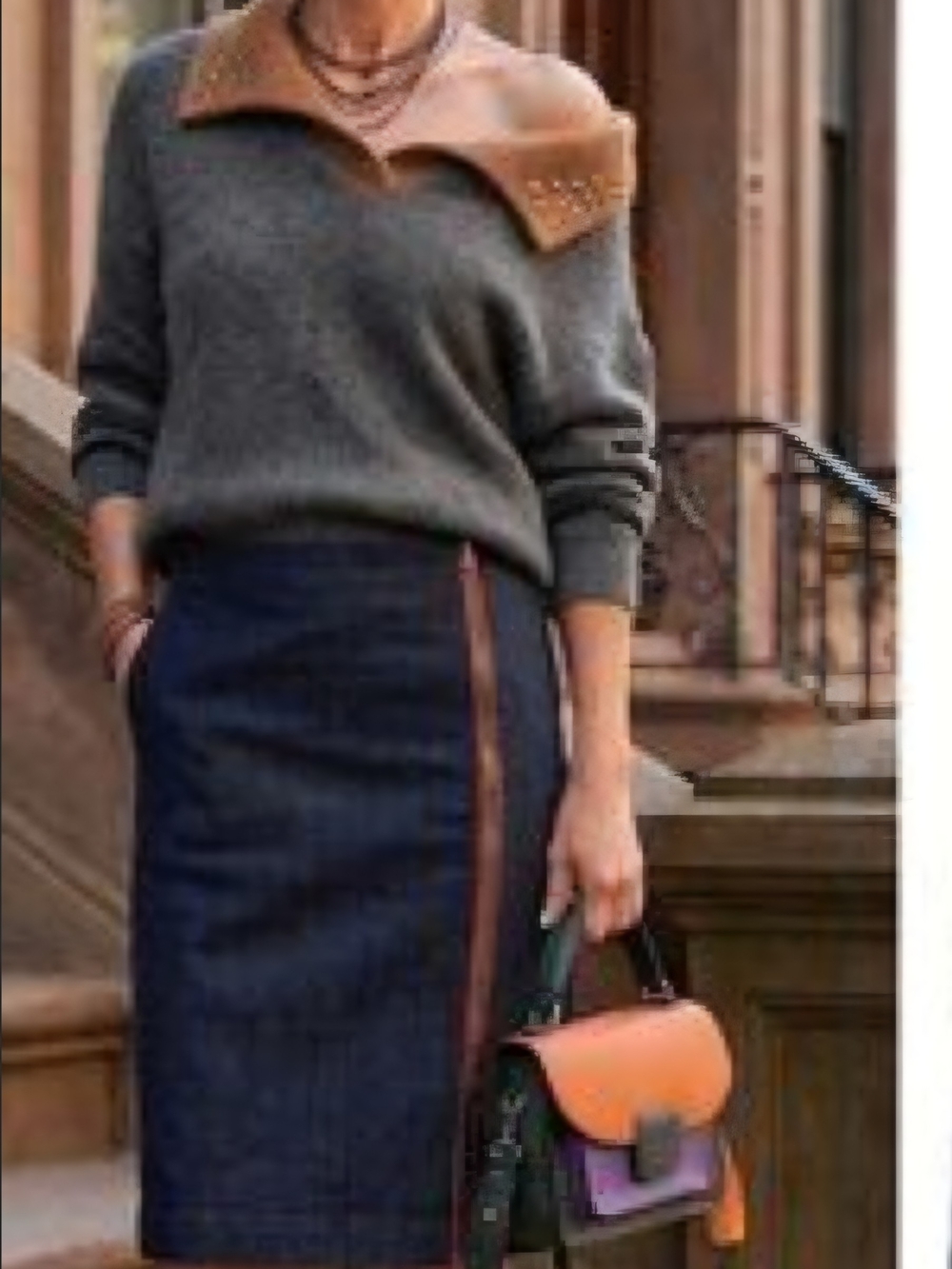 Ralph Lauren Dark Blue Denim Pencil Skirt with Leather Trim Size 10 NWT